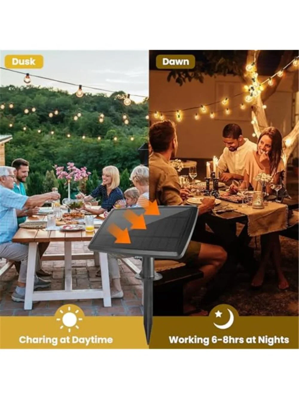 Solar Outdoor String Lights G40 Patio Waterproof Dimmable Remote USB Black Bulbs
